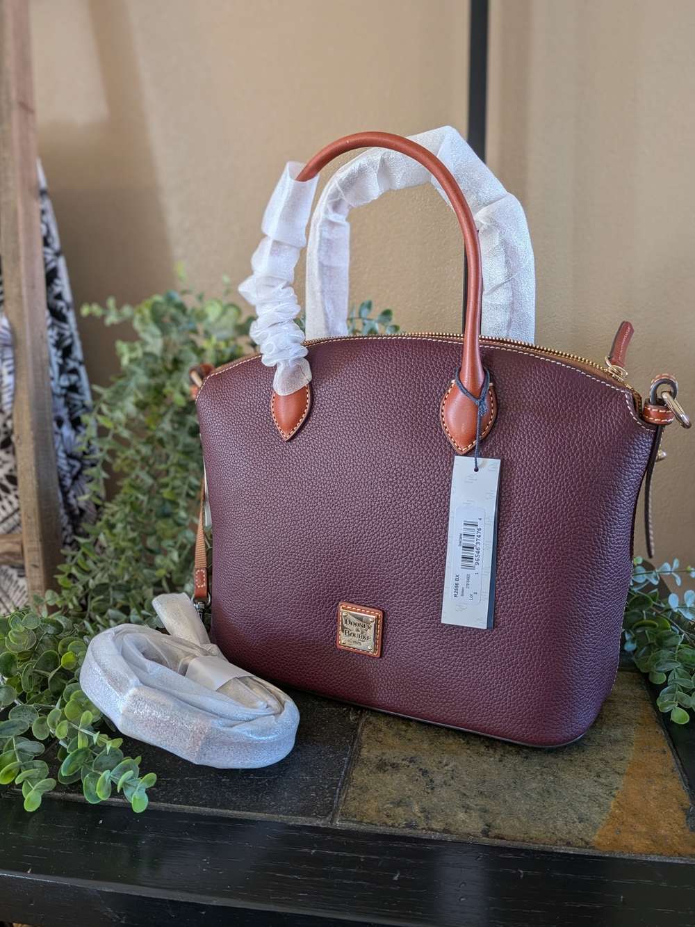 NWT! Dooney & Bourke Pebble Grain  Domed Satchel in BORDEAUX -